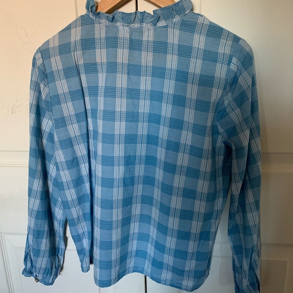 Madewell Women Ruffle-Neck Top in Colwell Plaid long sleeve shirt M - Picture 3 of 7